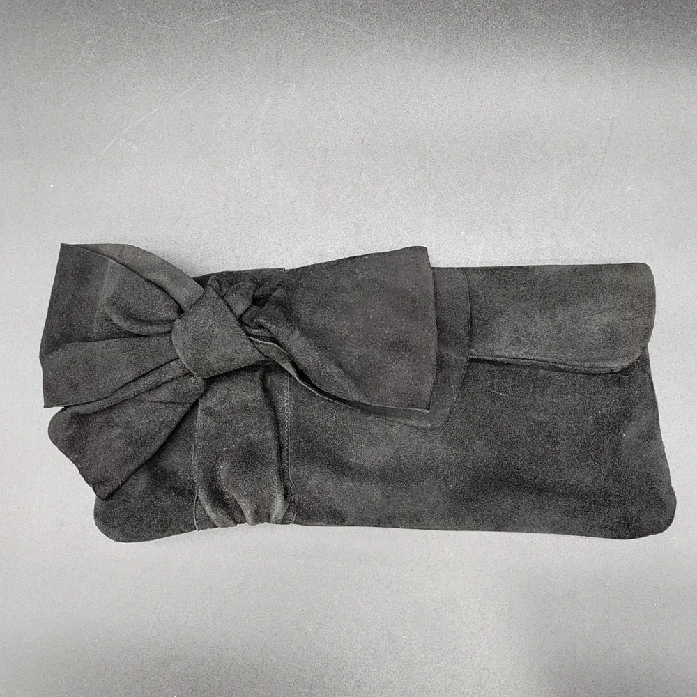 LK Bennett Black Suede Bow Clutch Bag Coquette Balletcore Evening Party Chic